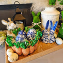 Kit 3 Ovos E Casal De Coelho Porcelana Azul E Branca Pascoa