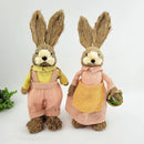 Casal De Coelho De Palha Salmão 38/39cm Decoração De Páscoa